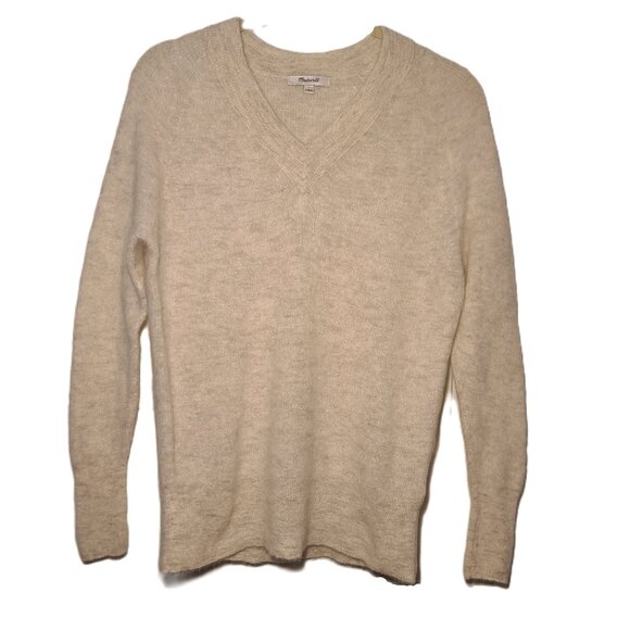 Madewell Alpaca-Blend Antique Cream V-Neck Oversized Sweater Size Small - Picture 1 of 15